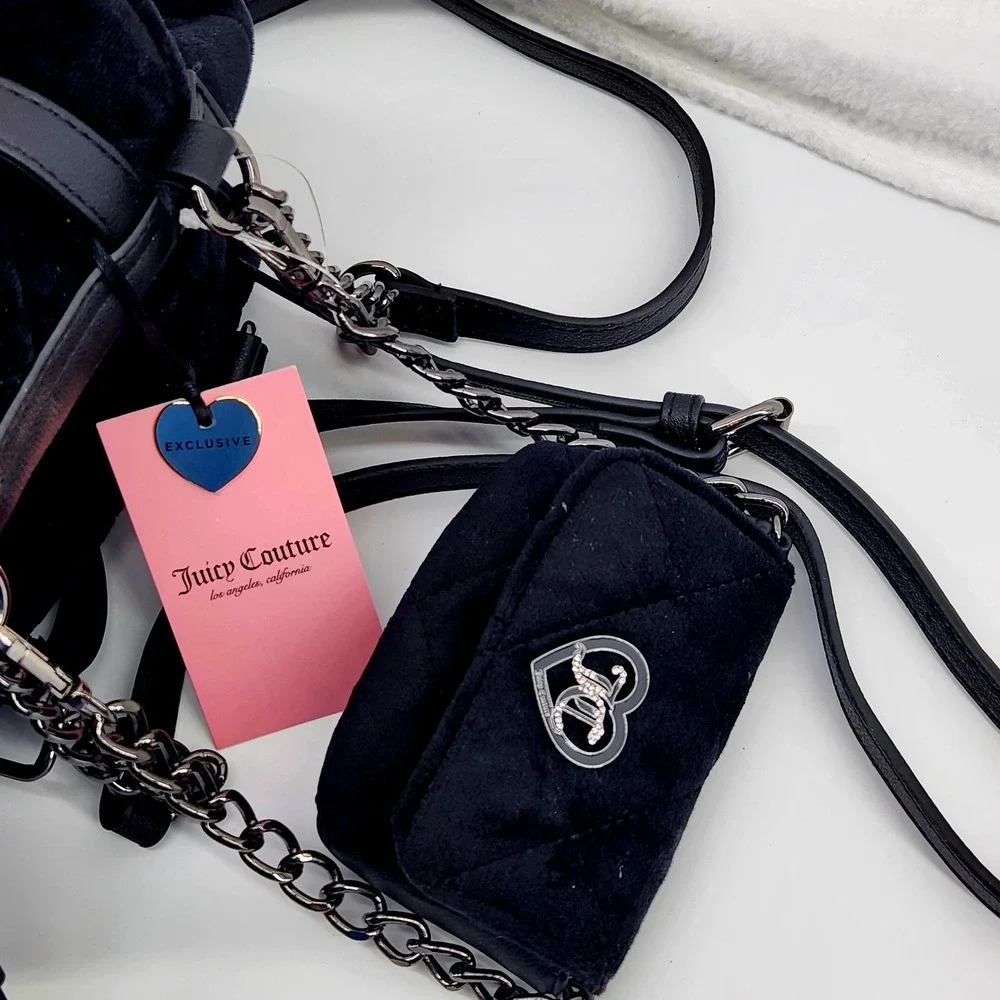 Juicy Couture Quilted Velour 2-n-1 Backpack Liquorice Black Heart Logo 11JCDS8MX